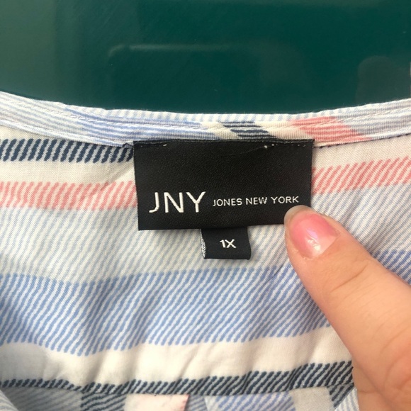 JONES NEW YORK STRIPED WRAP BLOUSE - Picture 5 of 7